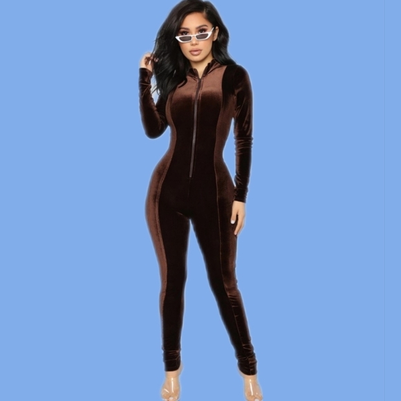 Fashion Nova Chocolate Dream Velvet Jumpsuit NWT - Picture 1 of 13